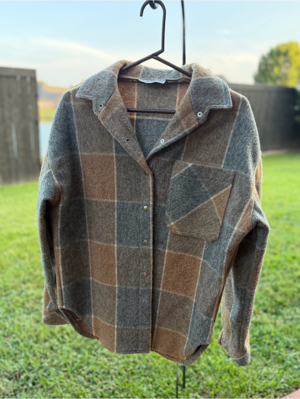 Jack Winter 100% Wool Plaid Oversized Shacket Jacket Brown Gray